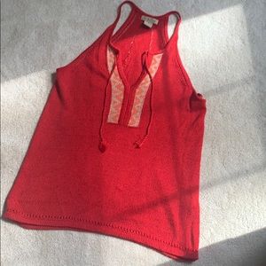 Red knit tank top